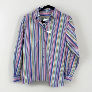 NWT Foxcroft Wrinkle Free‎ Blouse Button Up Striped Long Sleeve Women Sz 8